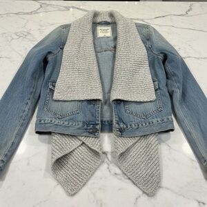 Abercrombie & Fitch Vintage Denim Jean Jacket with Knit Shawl Collar M